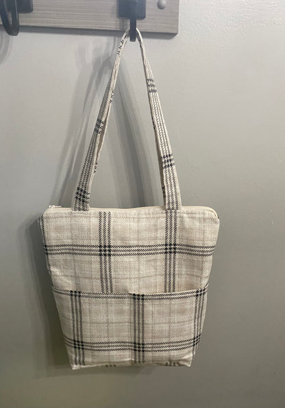 Neutral plaid print medium size purse