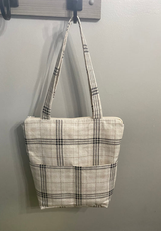 Neutral plaid print medium size purse