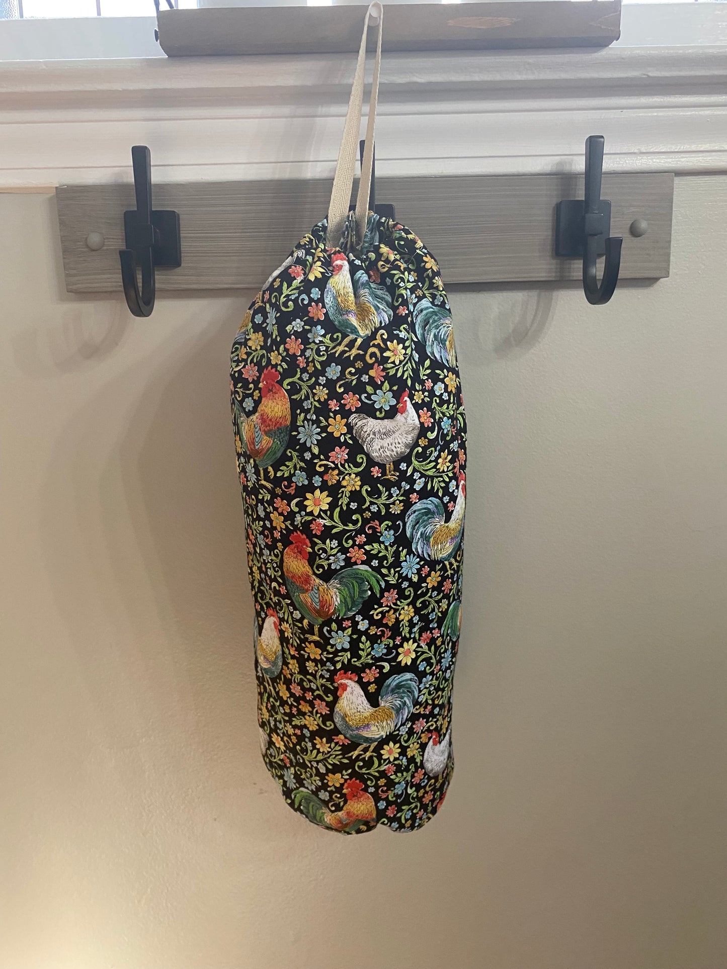 Multi color chicken print bag holder/organizer