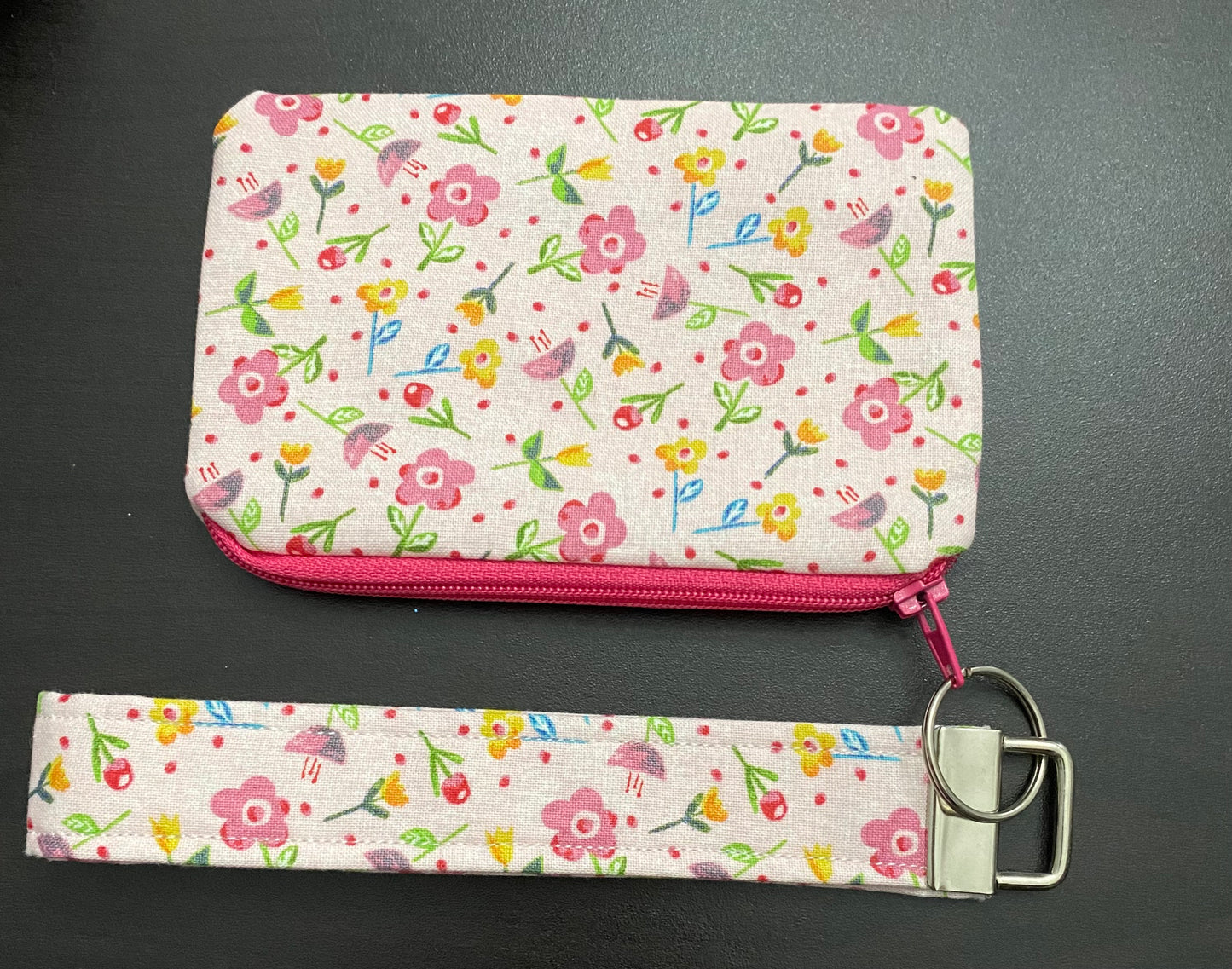 Handmade Spring flowers wallet with keychain.