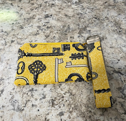 Handmade Yellow/black pattern wallet with matching keychain