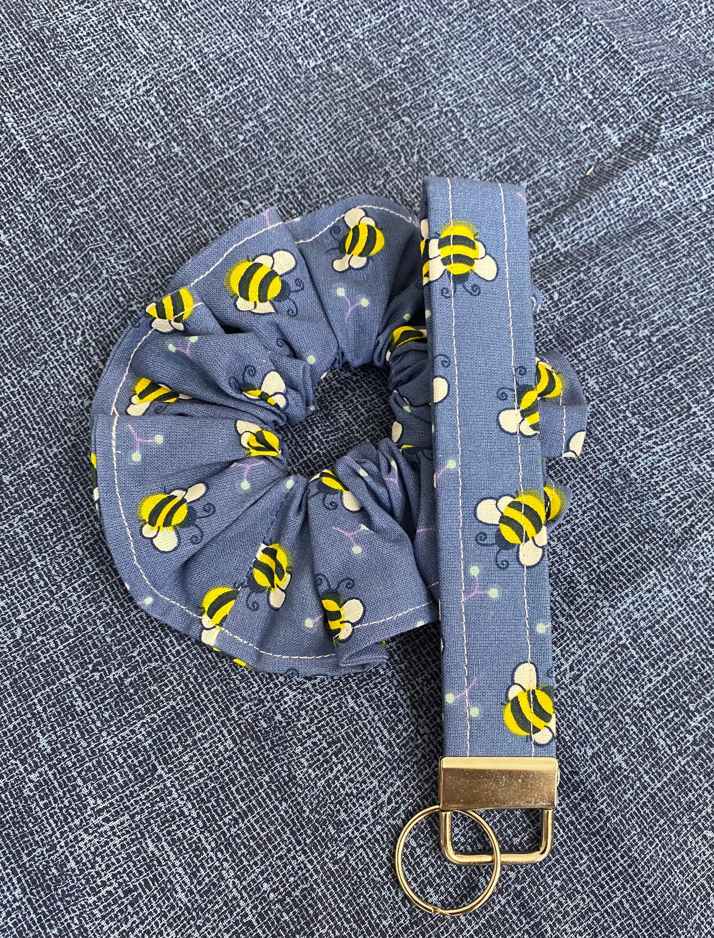 Bumble bee scrunchie with matching keychain