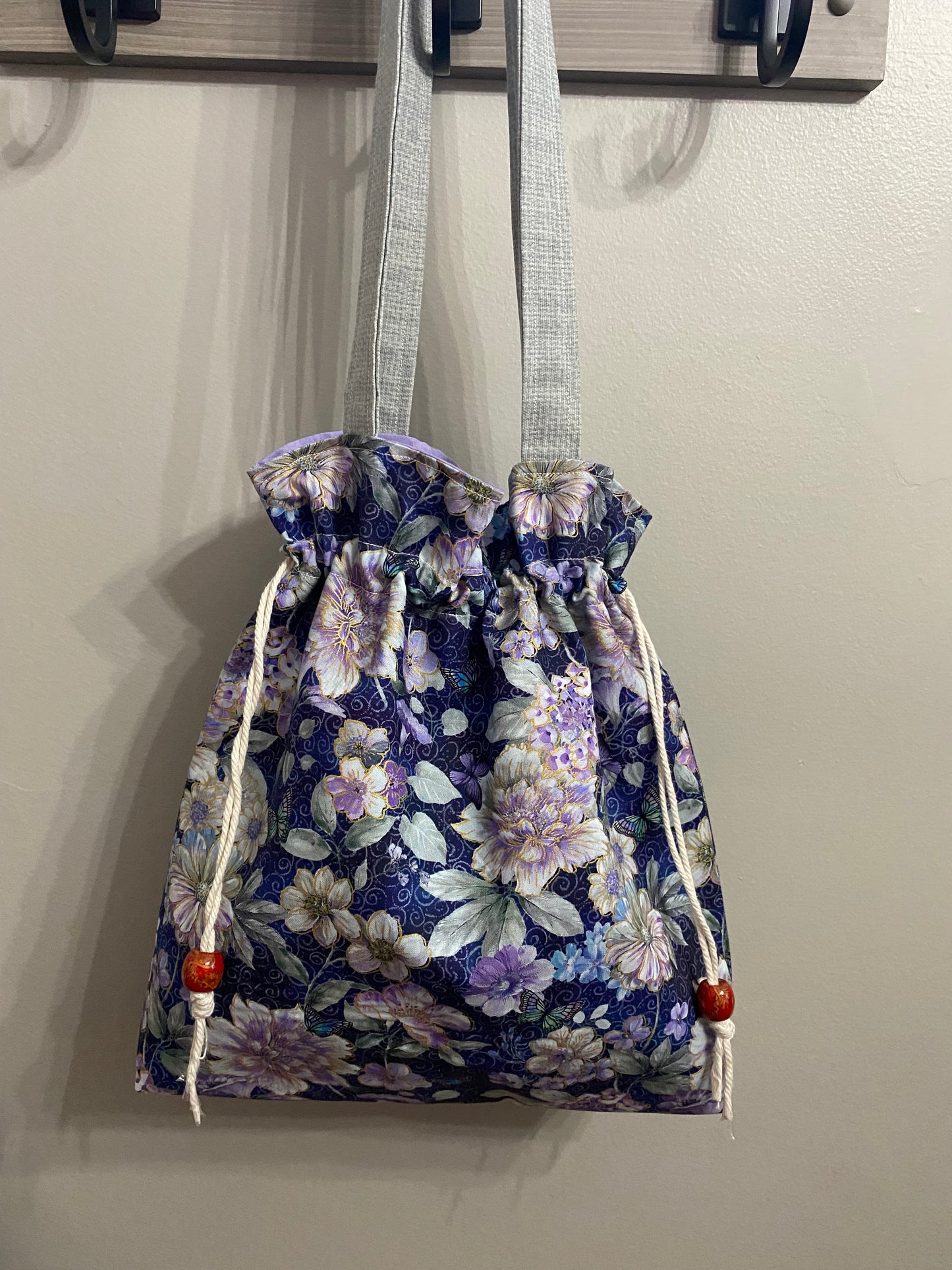 Purple floral drawstring closure purse