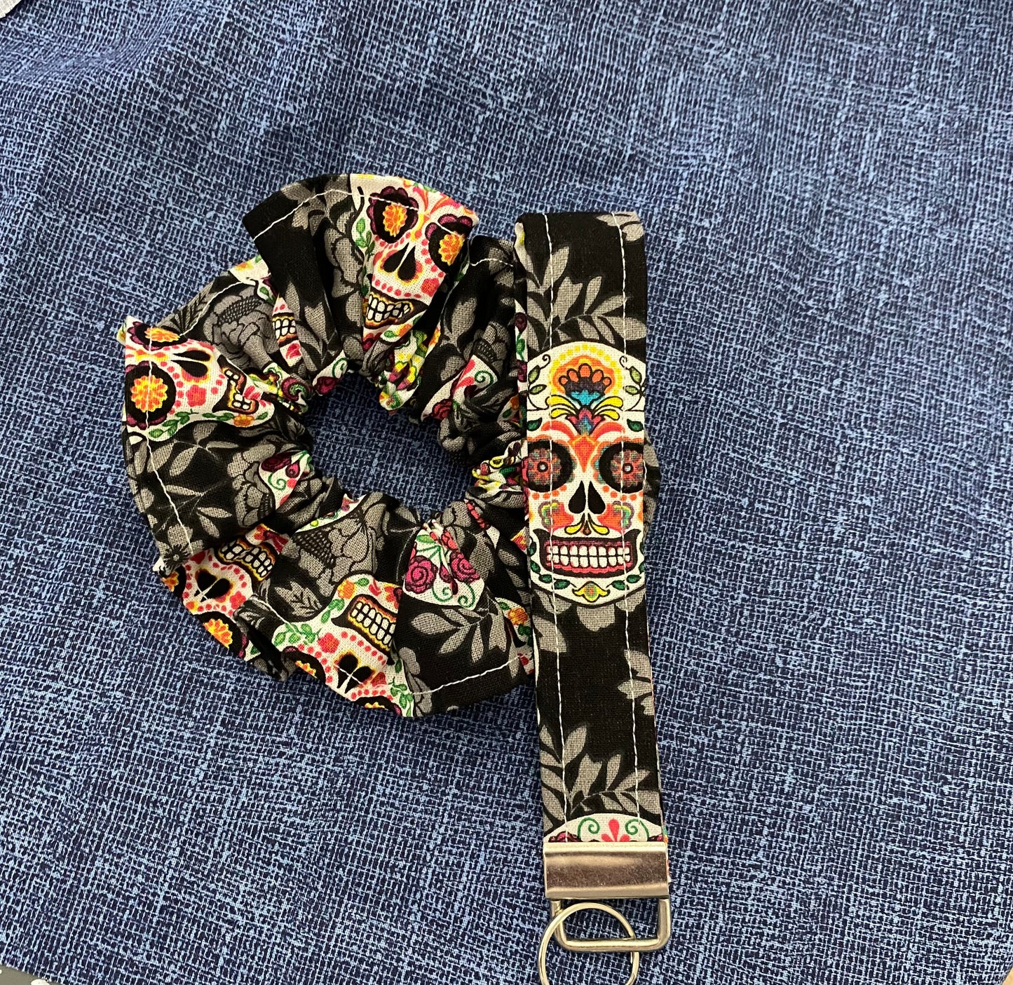 Sugar skull scrunchie with matching keychain