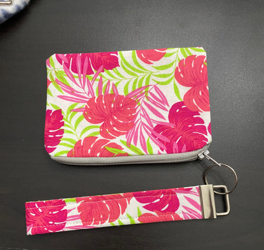 Handmade Pink flowers wallet/keychain