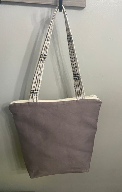 Neutral plaid print medium size purse