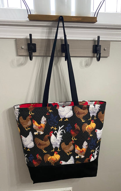 REVERSIBLE chicken print tote bag