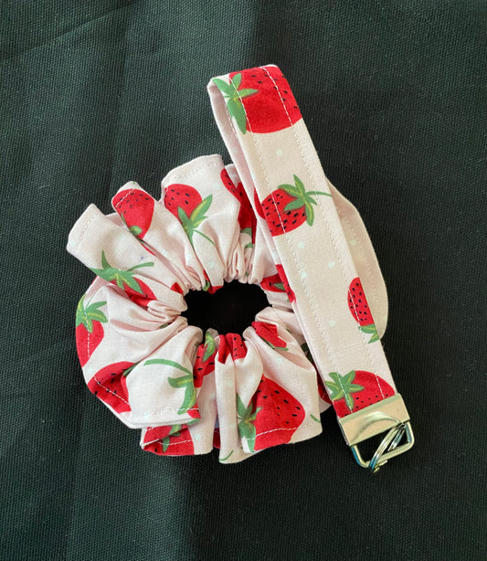 Strawberry scrunchie  with matching keychain