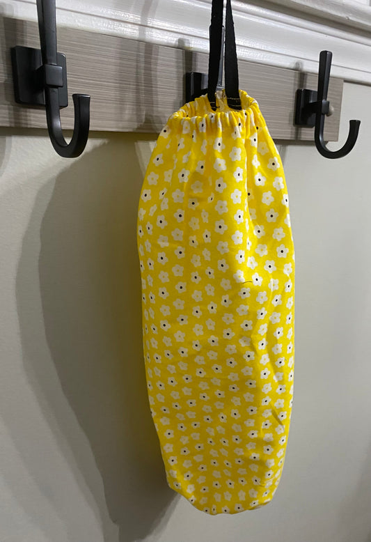 Yellow/white flower print bag holder/organizer