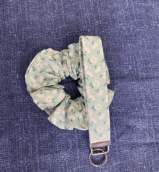 Light sage floral scrunchie with matching keychain