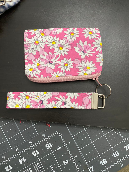 Handmade White/pink flower wallet and keychain