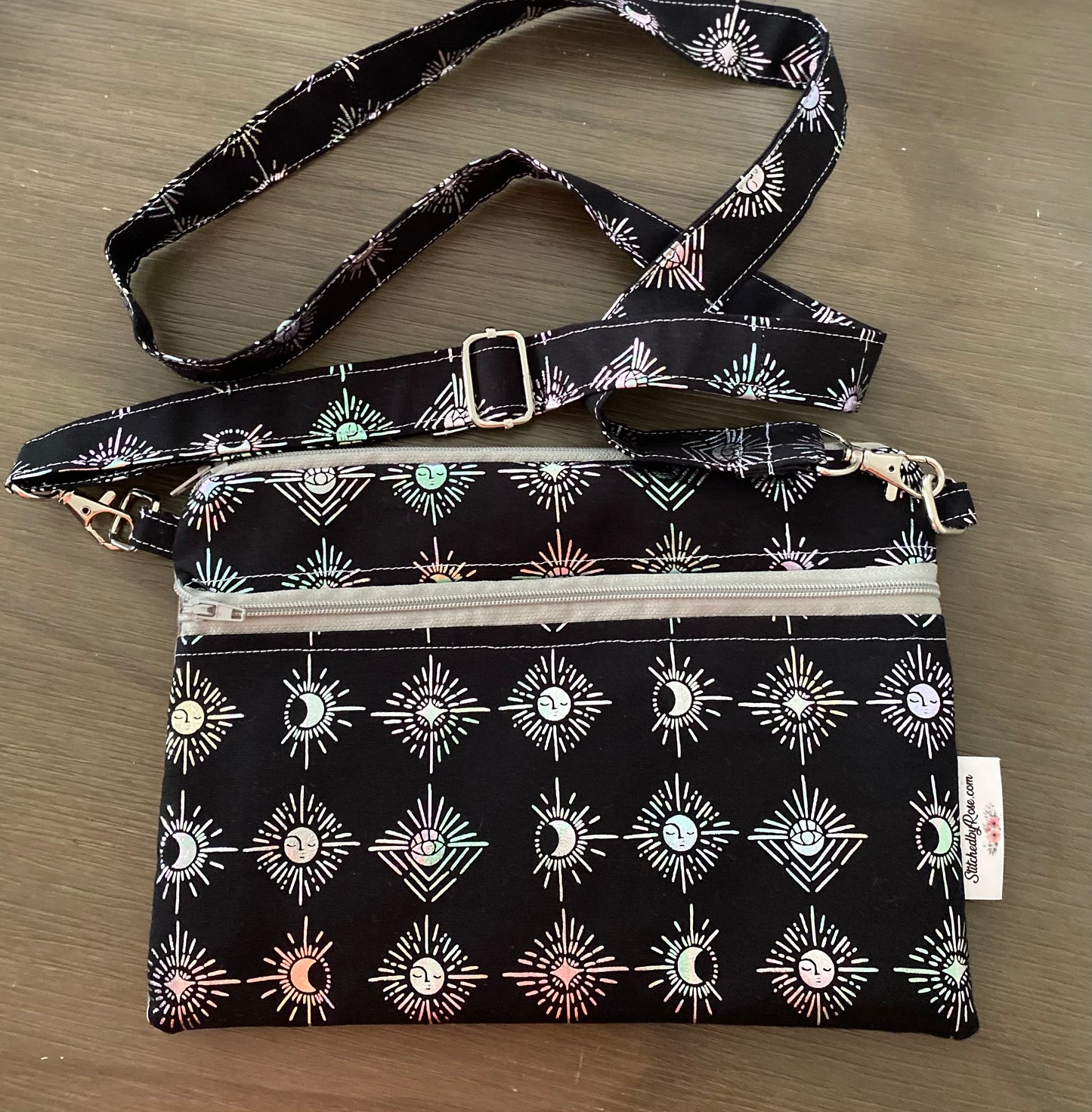 Black with holographic pattern crossbody purse