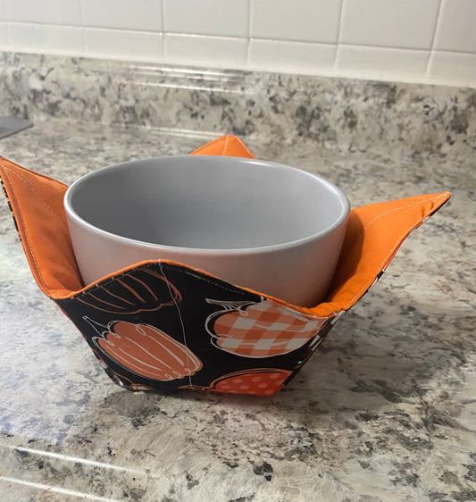 Reversable Pumpkin print/ orange bowl cozy