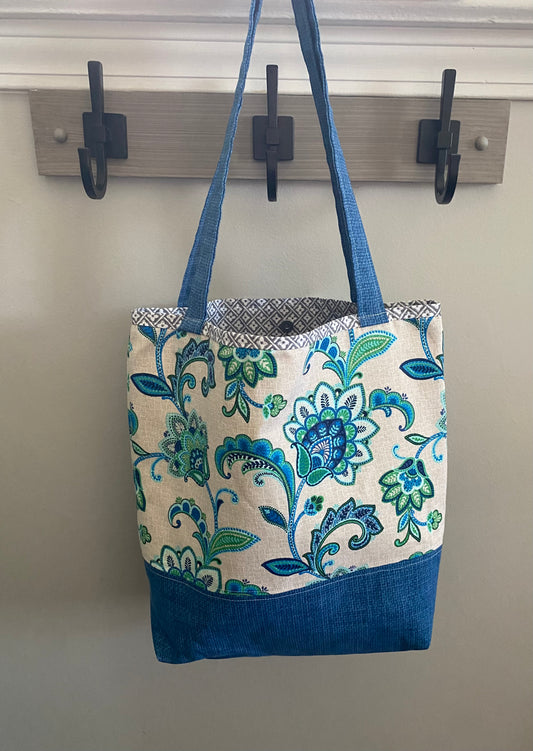 Blue floral tote bag