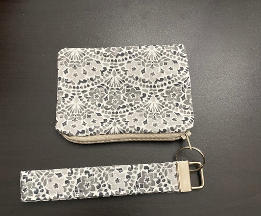 Handmade Grey/white pattern wallet with keychain