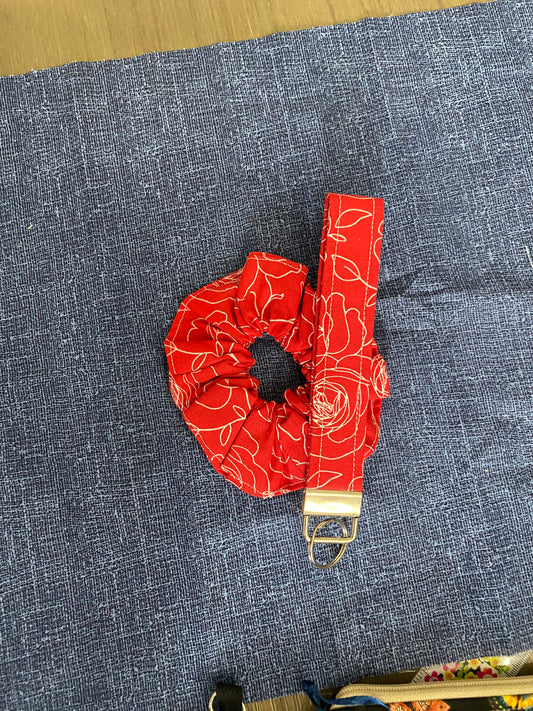 Red rose scrunchie with matching keychain