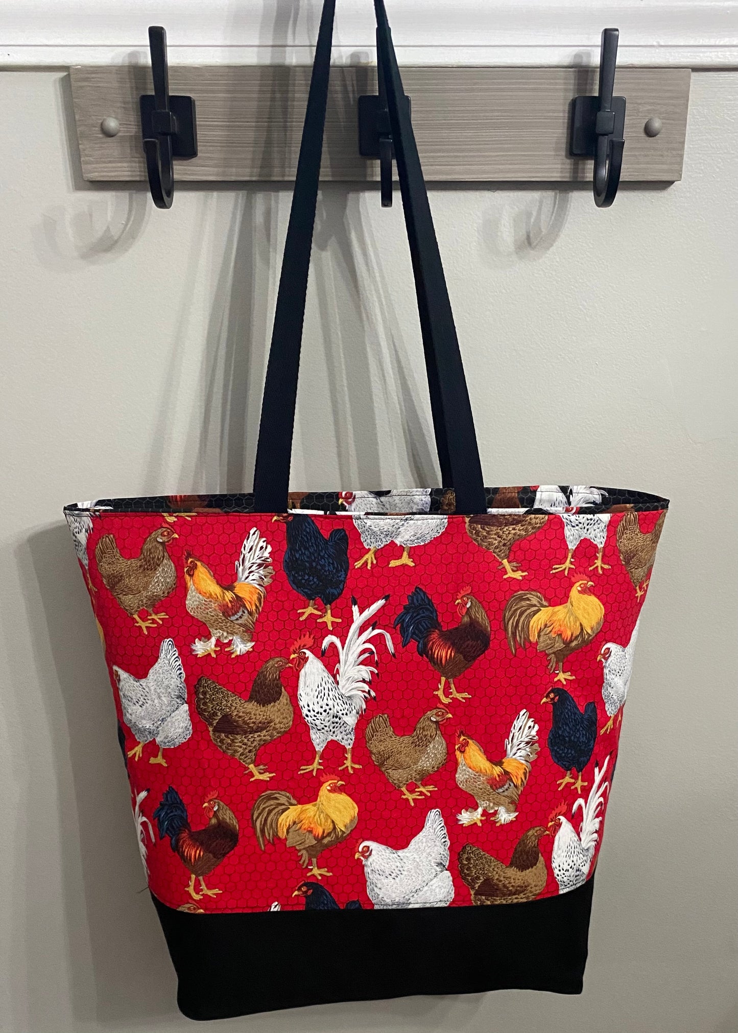 REVERSIBLE chicken print tote bag