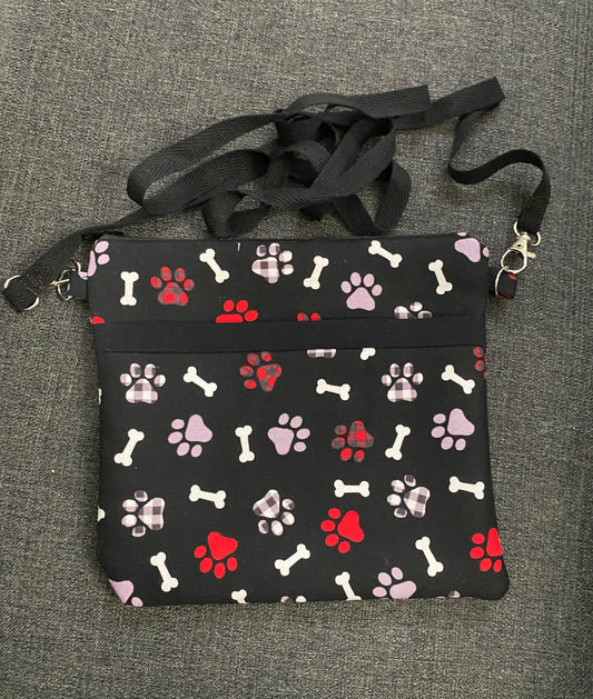 Handmade crossbody purse with dog paw print fabric (purse only)