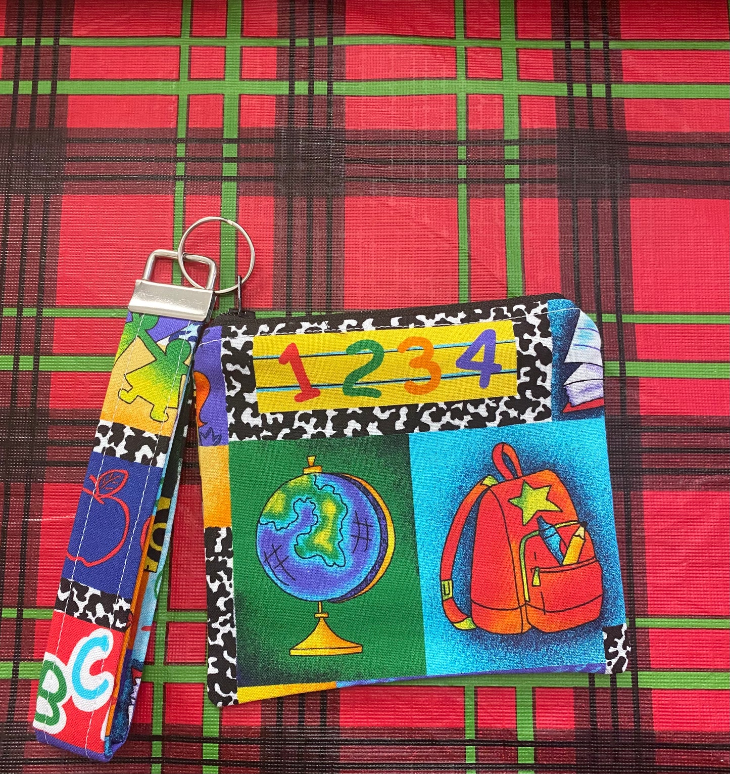 Handmade School print wallet/ keychain