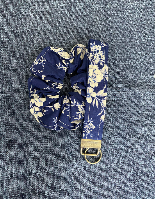 Blue floral scrunchie with matching keychain