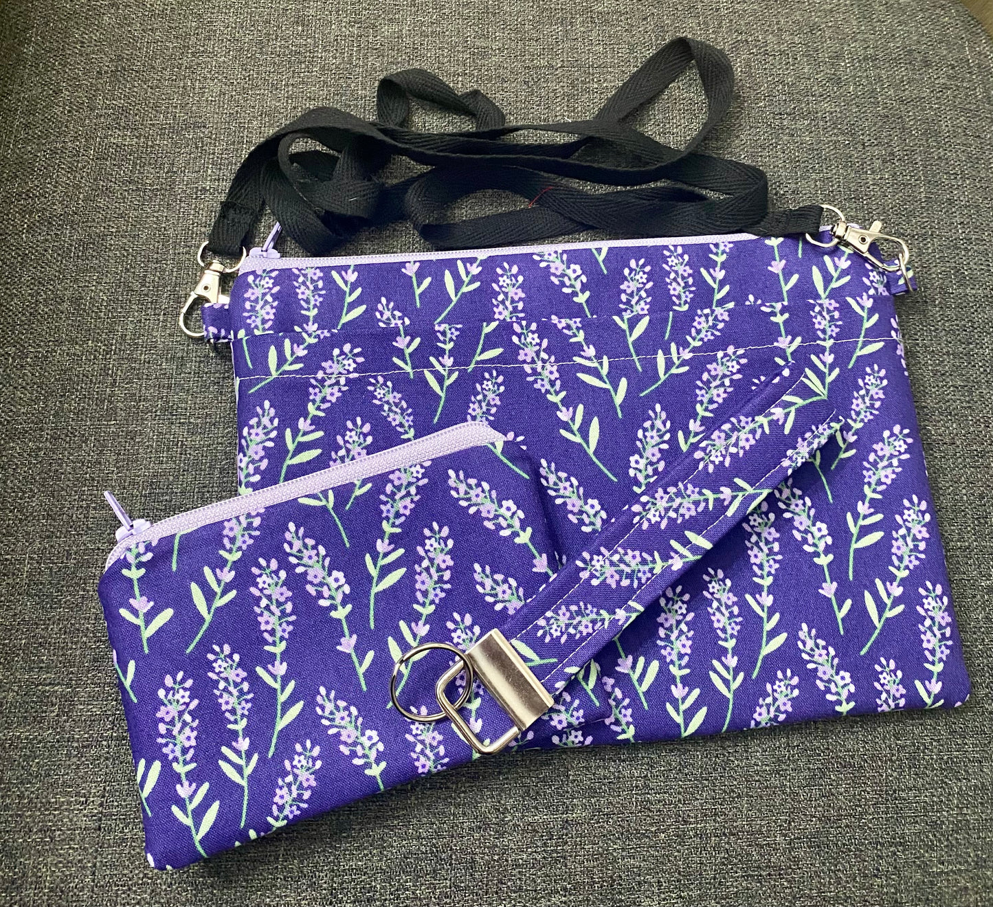 Handmade purple print crossbody purse