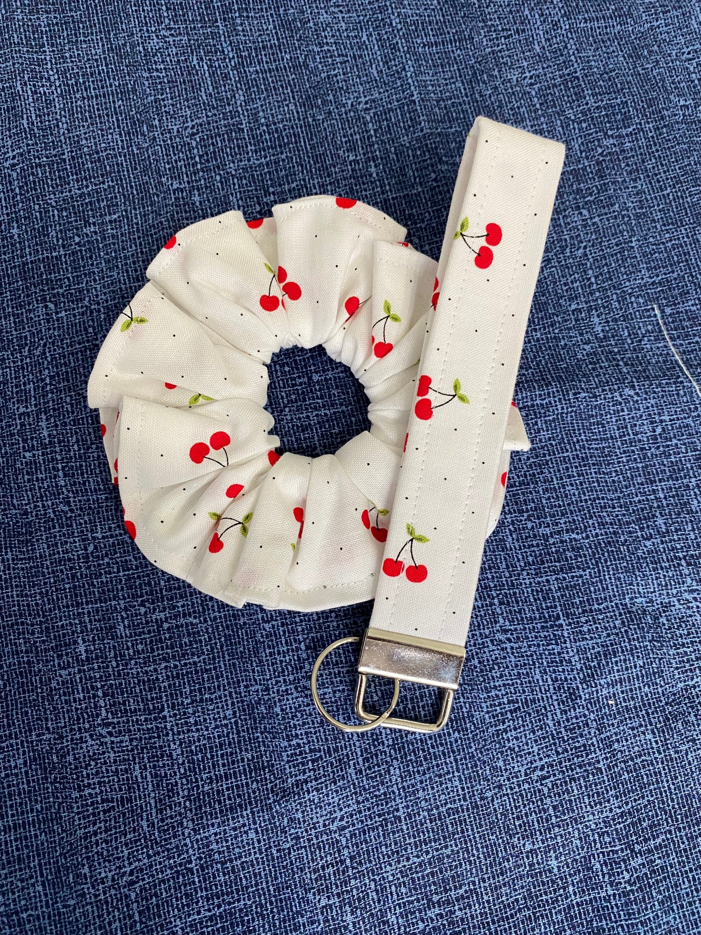 Cherry print scrunchie with matching keychain