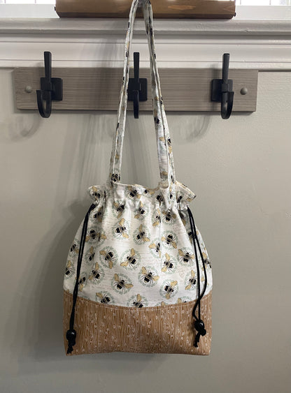 Bumble bee with brown bottom drawstring purse