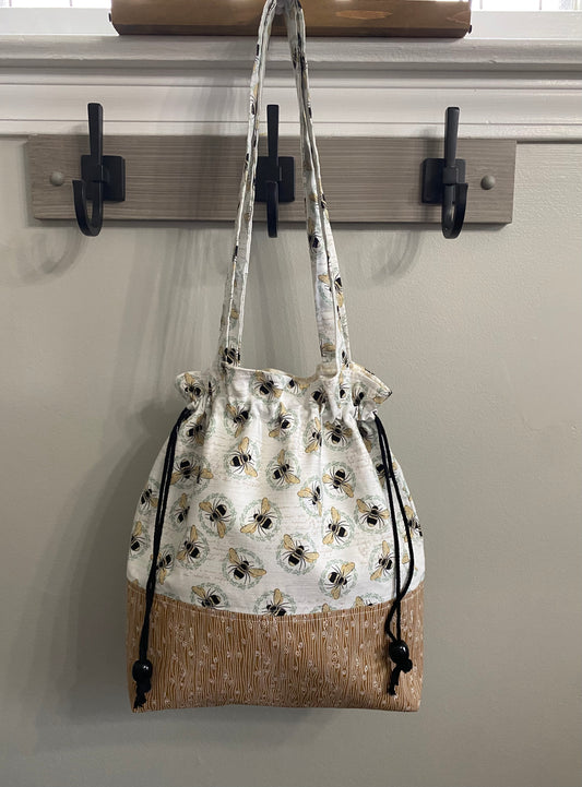 Bumble bee with brown bottom drawstring purse